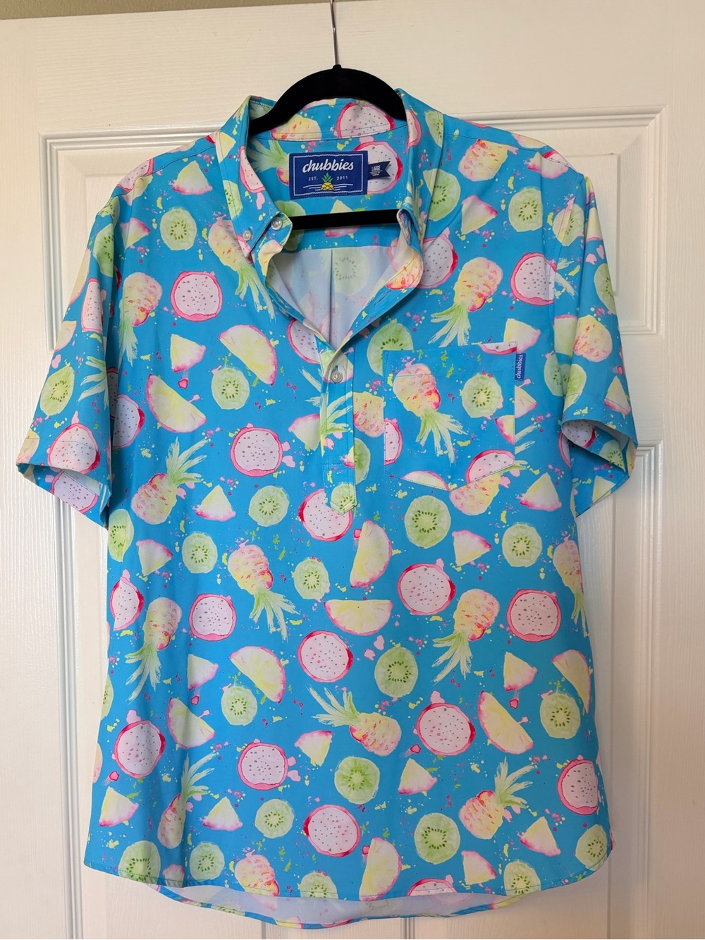 chubbies Blue Tropical Fruit Performance Polo